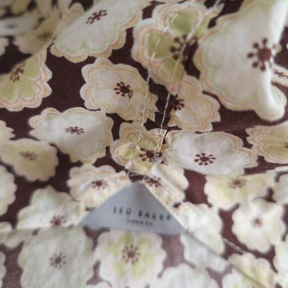 Ted Baker Button Front Shirt Floral Print Classic Fit Brown 100% Cotton XL - Picture 7 of 12
